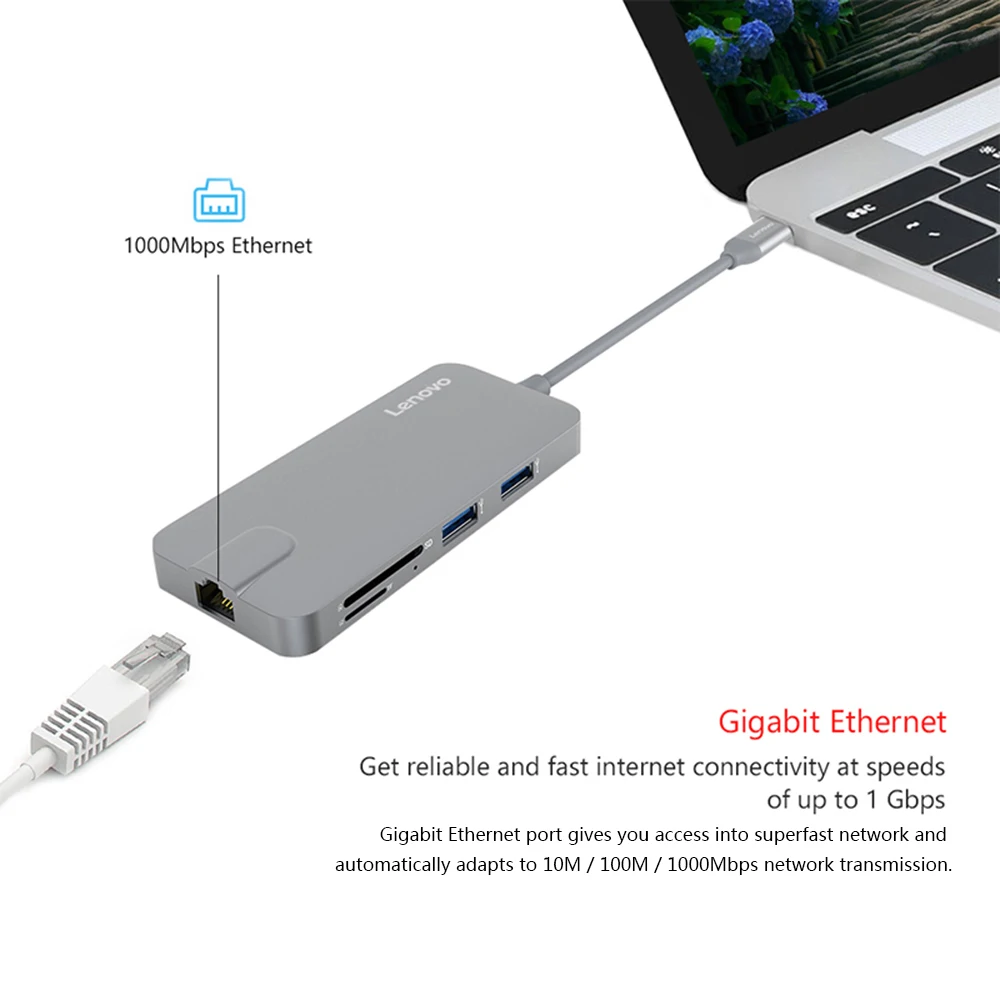 Lenovo USB C Hub usb-хаб 3,0-гигабитный Ethernet тип-c-RJ-45 4K HD адаптеры-конвертеры кабель SD/TF кард-ридер для ПК