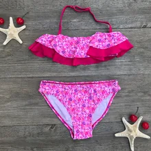 Купальники для девочек из 2 предметов с принтом для девочек бикини набор детей Плавание одежда танкини дети ванный комплект большой женский пляжный костюм купальник-бикини