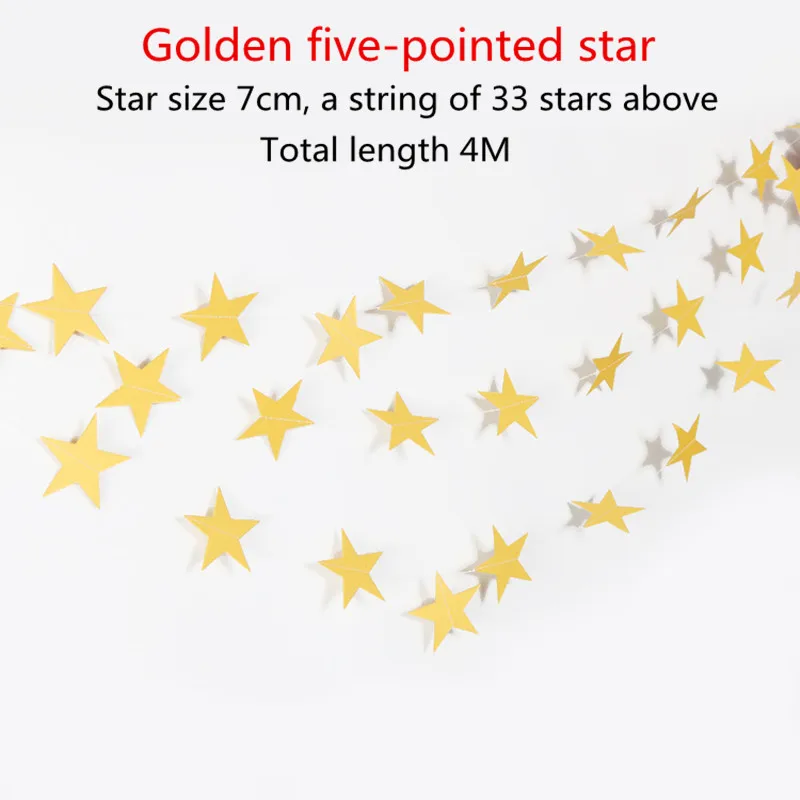 Модные висящие на стене бумажные гирлянды в форме звезды 4 М длинные блестящие украшения для карт на день рождения цепочка для свадебной вечеринки баннер на Рождество - Цвет: B-HP-Star-Gold