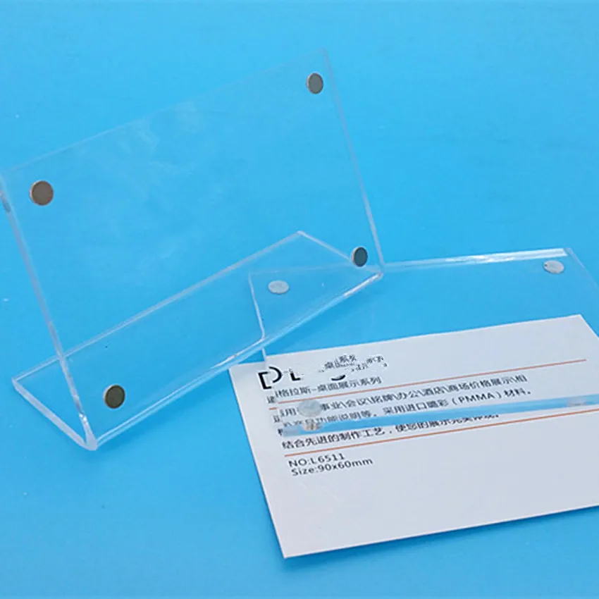 90x60 мм прозрачный акриловый символ дисплей бумажный ценник карта настольная табличка держатель горизонтальный L стенд с магнитом в уголке 500 шт
