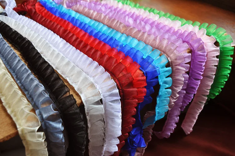 Lovely ruffled lace trim with ribbon = selling by the yard /select color/