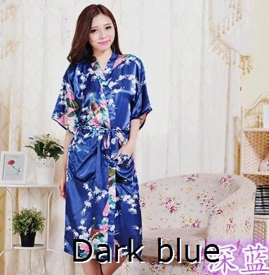 RB015 атласные халаты для невест, Свадебный халат, пижамы, шелковая пижама, повседневный халат с изображением животных, вискоза, длинная ночная рубашка, женское кимоно, XXXL - Цвет: navy blue
