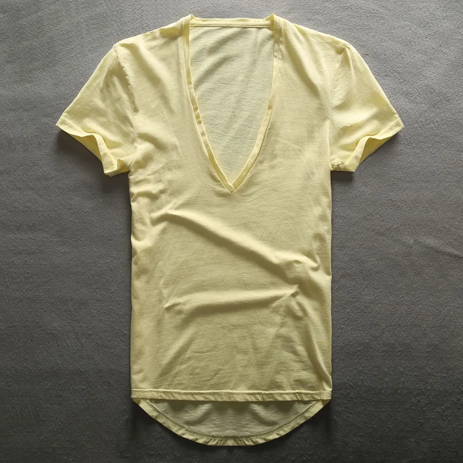 Мужская футболка Zecmos с глубоким v-образным вырезом, простые футболки с v-образным вырезом для мужчин, модные компрессионные футболки для мужчин, подарки на день отцов - Цвет: Цвет: желтый