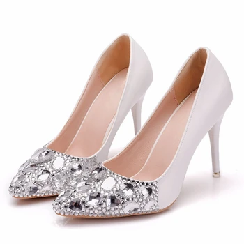 

Women Pumps High Heels White Wedding Shoes Women Brand Design Pointed Toe Shoes 9.5cm Plus Size 41 Sexy Club Shoes XY-A0201