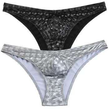 

2Pcs/Lot Men Shiny Leather Like Sexy Underwear Bikini Briefs Bulge Pouch Soft Mini Briefs