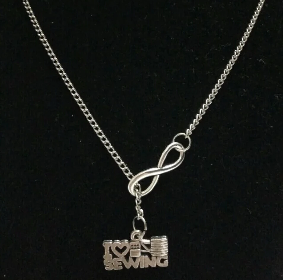 Fashion Vintage silver "I Love Sewing" & Digital 8 charm Pendant