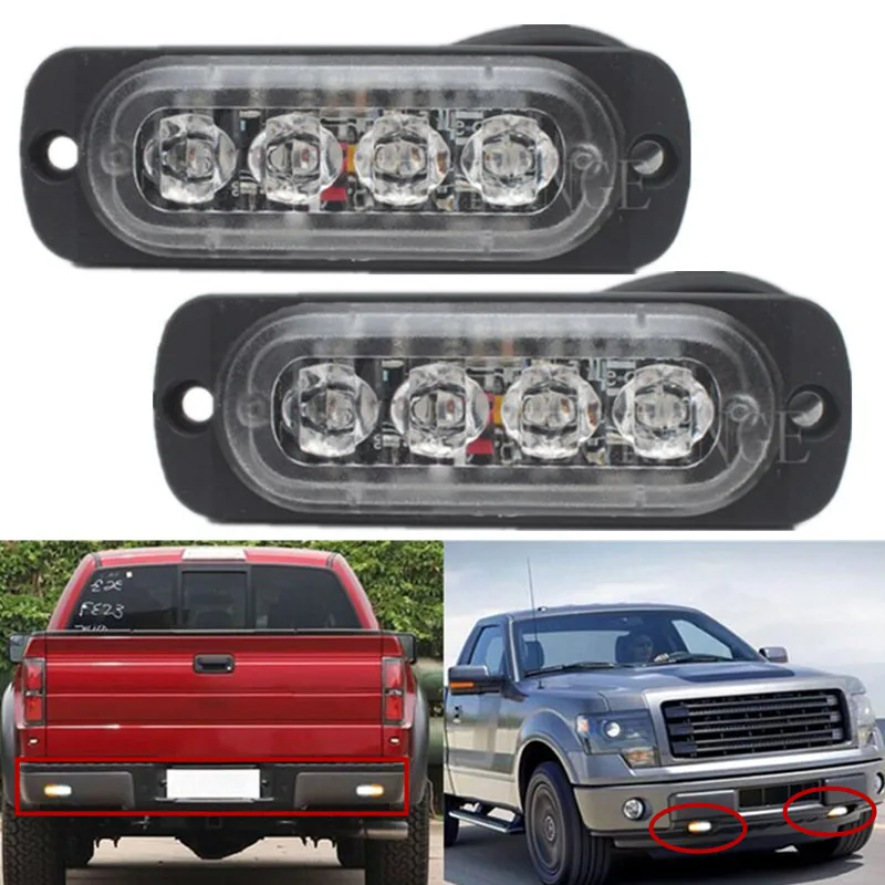 2Pcs 12V-24V 4 Led Police Flashing Warning Light Red Blue Amber White Emergency Vehicle Strobe Lights Car Beacon Traffic light construction site solar powered red amber blue safety warning flashing light