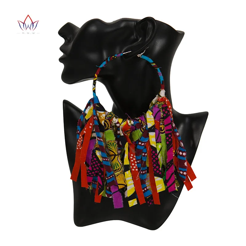 

2019 African Cloth Fabric Earrings Handmade Earrings with Tassels for Women African Print Ankara Big Oversized Earrings WYB1198