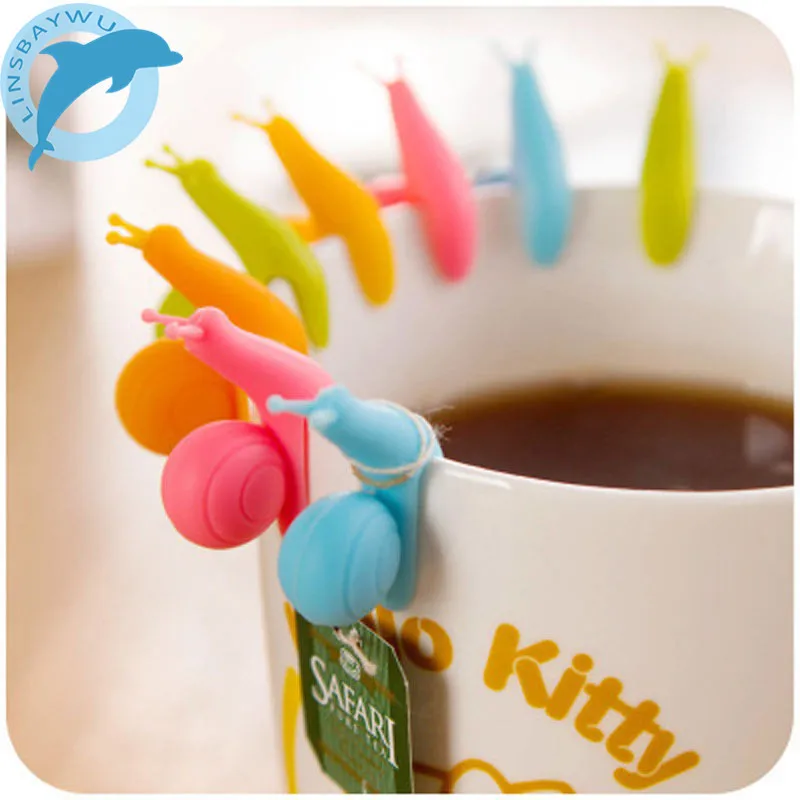 

LINSBAYWU 5 PCS Cute Snail Shape Silicone Tea Bag Holder Cup Mug Candy Colors Gift Set GOOD Random Color