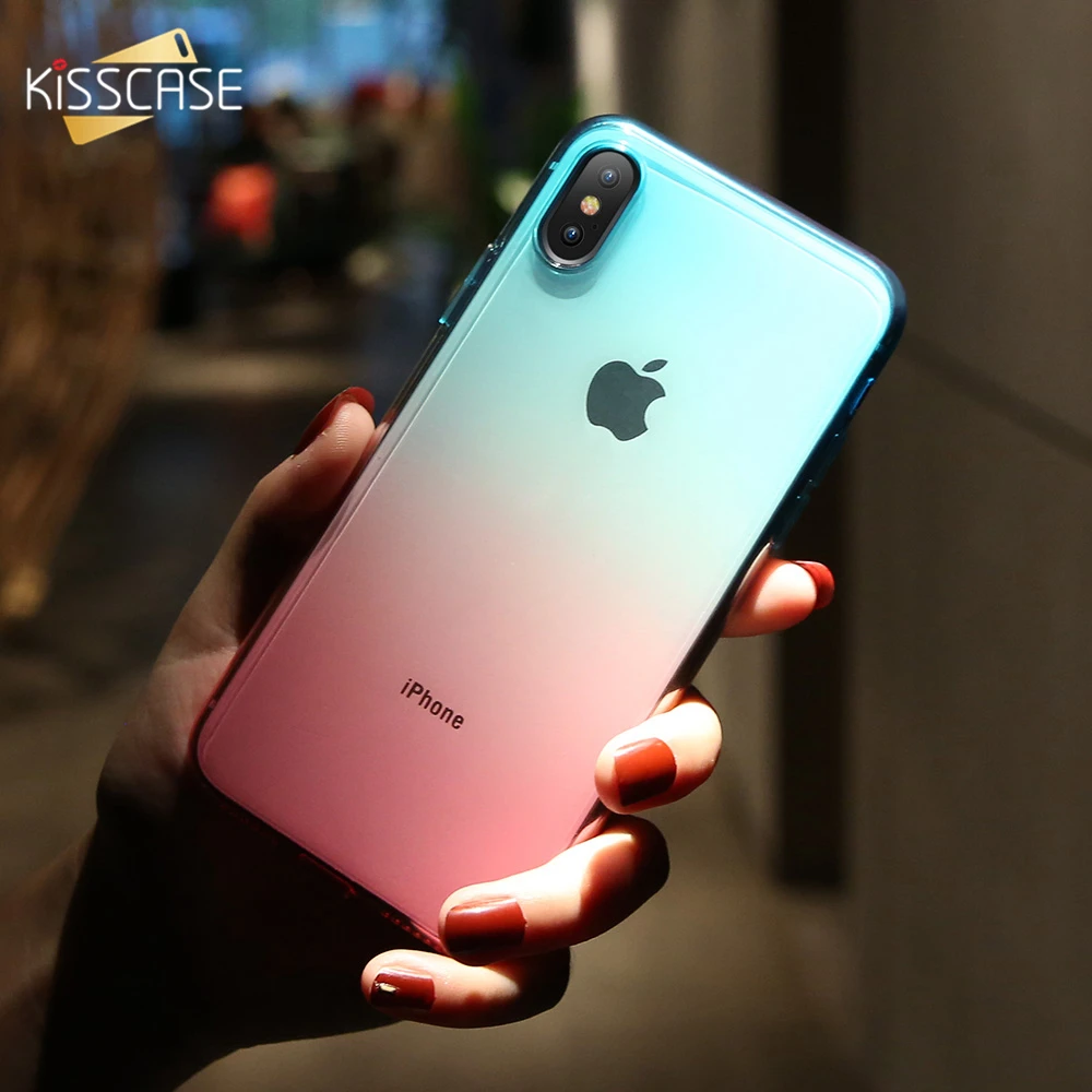 

KISSCASE Dual Color Gradient Clear Case For iPhone 6 6S 7 8 Plus Cover Soft Silicone Case For iPhone 5 5S SE X XS Max XR Fundas