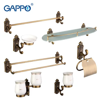 

Gappo 7PC/Set Bath Hardware Sets Soap Dish,Paper Holder,Towel Bar,Double Toothbrush Holder,Glass shelf Bathroom AccessoriesG36T7