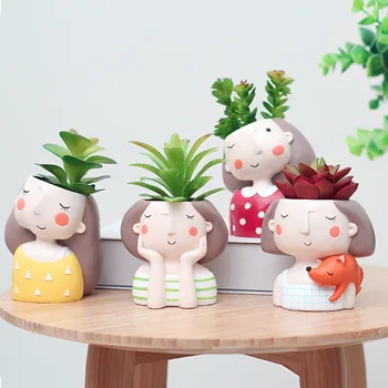 

4Pcs/Set Flower Girl Flower Planter European Style Resin Succulent Plants Planter Pot Mini Bonsai Cactus Flower Pot R363