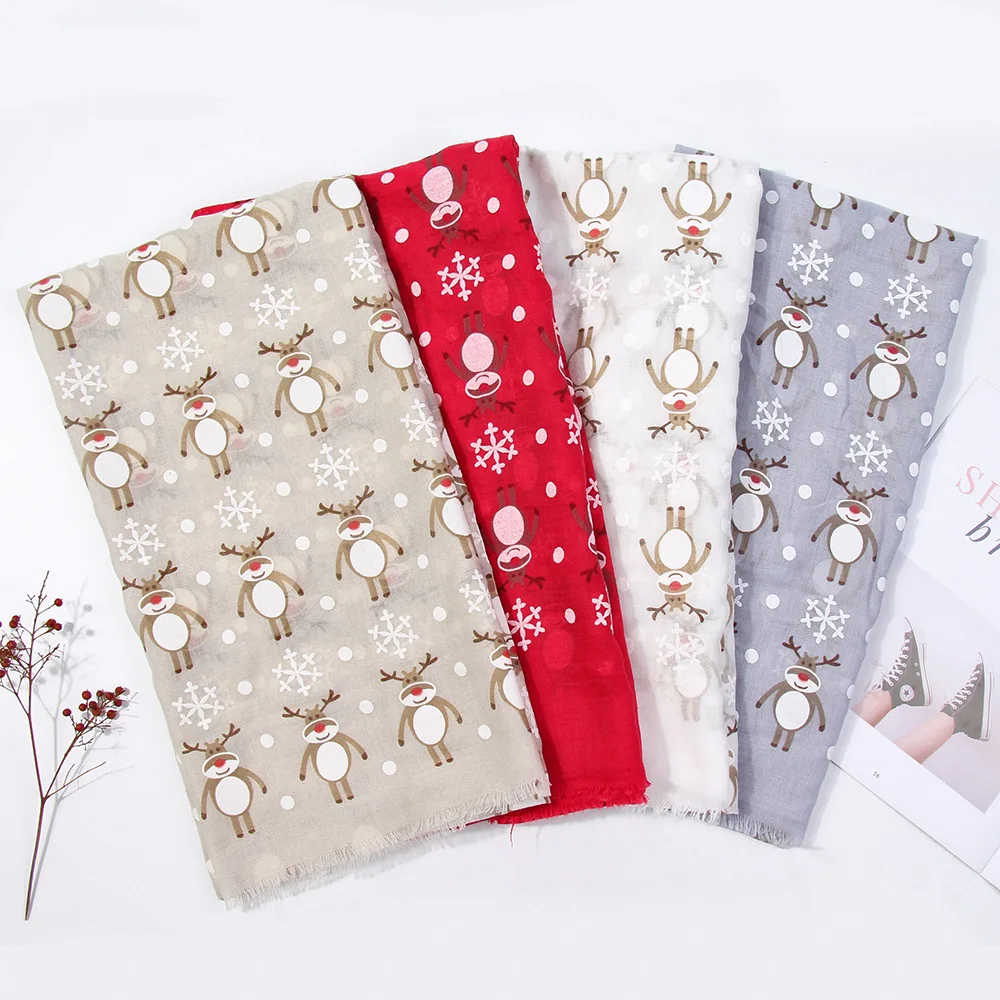 

2018 New Fashion Elk Print Scarves Shawls Wrap Deer Print Christmas Scarf Hijab Muffler 4 Color Wholesale Free Shipping