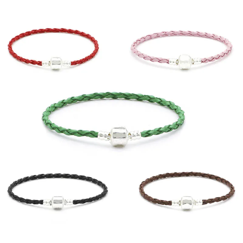 

3mm Women Men Red PU Leather Rope Bracelet Easy Clasp Braided Bangles on Hand Woven Thread for Jewelry Making DIY Finding Supply
