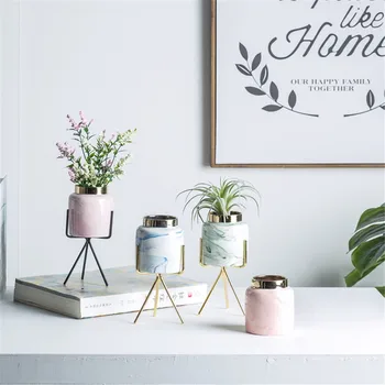 

Nordic Chic Storage Jars with Gold Black Frame Pencil Holder Vogue Marble Pattern Ceramic Floral Machine Flower Vase Storage Jar