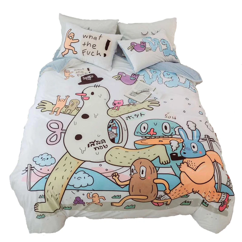 

Cotton Cartoon Duvet Cover Bed Sheet Pillowcase Three/Four-piece Home Bedding Set Quilt cover Single Double #628