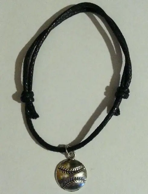 Vintage Silver Baseball Softball Charms Cuff Bracelet Black Rope Vintage Silver Baseball Softball Charms Cuff Bracelet Black Rope Adjule Anklets Bracelets Jewelry Women Accessories