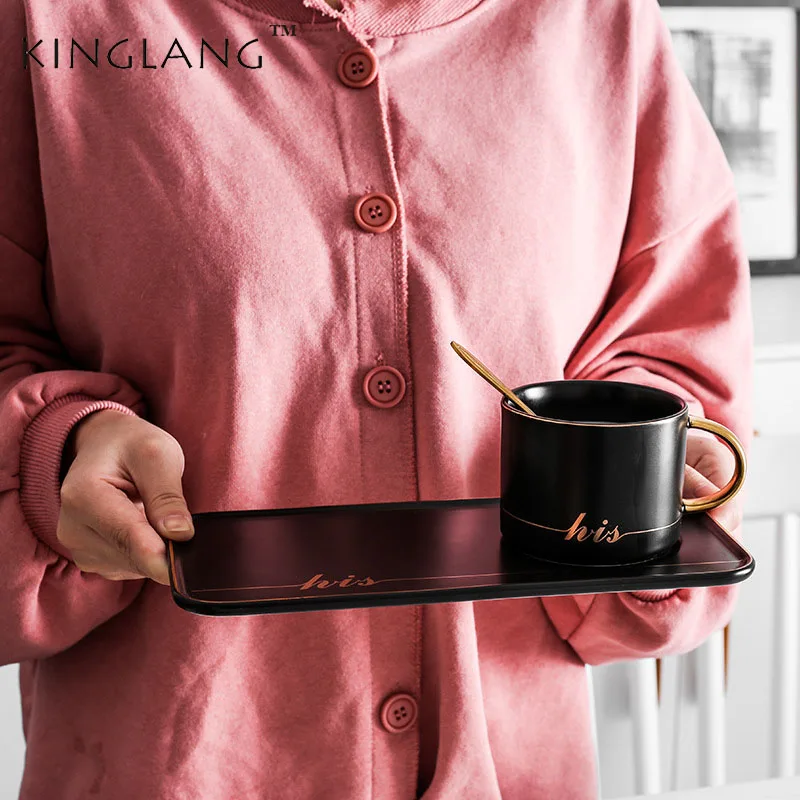 

Nordic light luxury matte black and white coffee cup and saucer set milk cup breakfast afternoon lover coffee cup with saucer