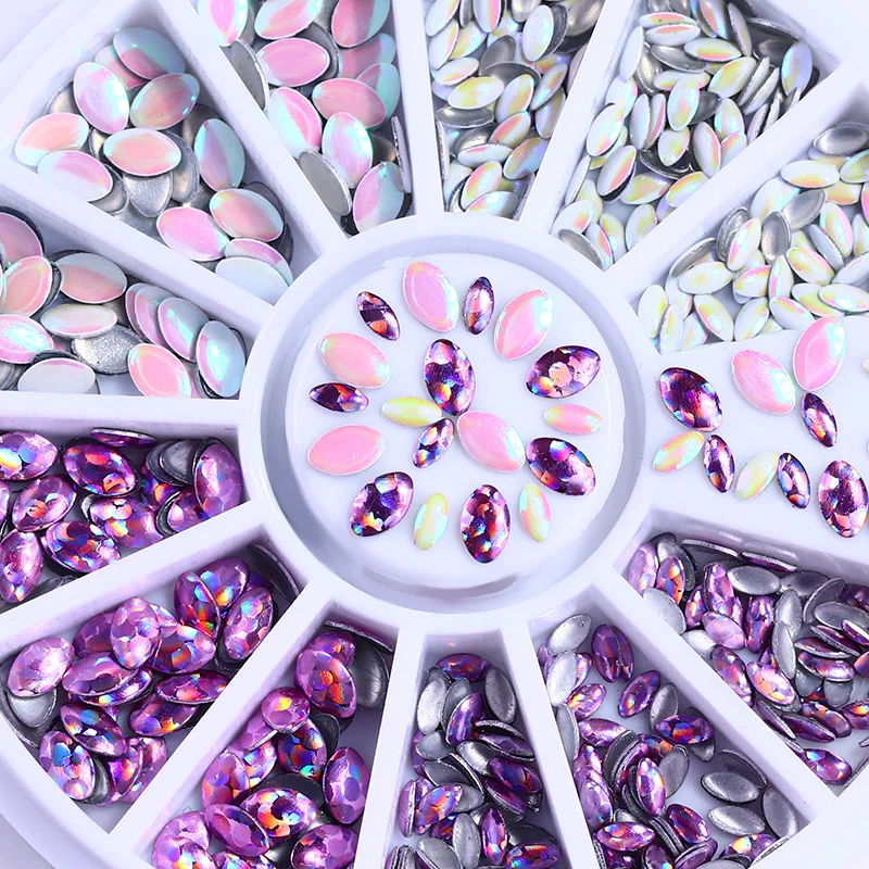 

Hologram Marquise 3D Nail Decorations in Wheel Holo Purple Multi-size Nail Studs Body Art Nail Accessories UV Gel Polish
