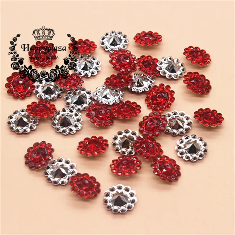 

200PCS 11mm Red Acrylic Rhinestone Round Sunflowers Appliques/Wedding Craft Decoration