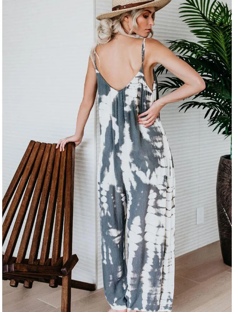 2019 Summer Rompers Women Straps Jumpsuits Loose Casual Sexy V Neck Overalls print Sleeveless Wide Leg Pants 2019 Summer Rompers Women Straps Jumpsuits Loose Casual Sexy V Neck Overalls print Sleeveless Wide Leg Pants