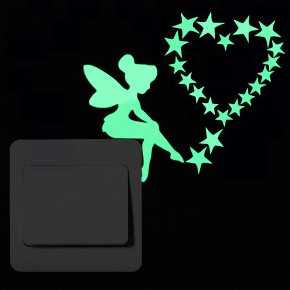 

Star Angel Glow in the Dark Switch Sticker Cat Dog Luminous Wall Sticker Fluorescent Green Fairy Sticker Kid Room Home Decor