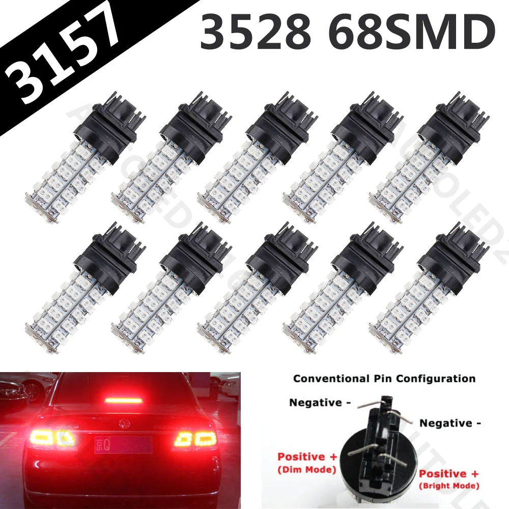 10 шт. красный супер яркий 3157 3528 светодиодный высокой мощности 68 SMD стоп-сигнал