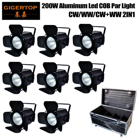 8in1 flight case Gigertop TP-P67 200 Вт COB Алюминий Led Par свет шторки угол луча регулируемый/беспроводной 2,4 г Приемник оснащен дистанционное управление - Цвет: 8in1 flight case