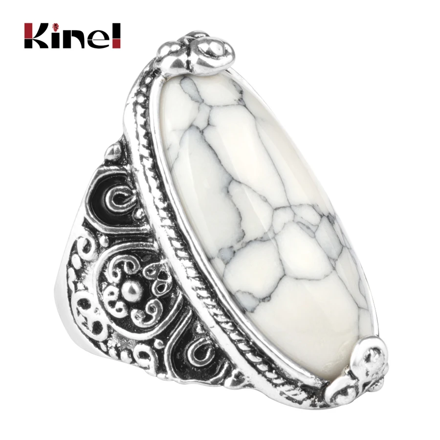 Женские кольца с овальным натуральным камнем Kinel винтажные тибетские серебряные