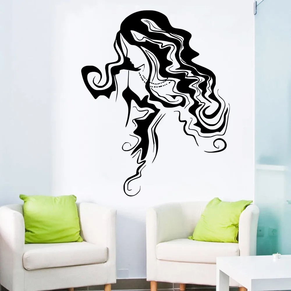 

Modern abstract green simple girl hairstyle stickers living room bedroom mural art vinyl wall decals home decor F-161