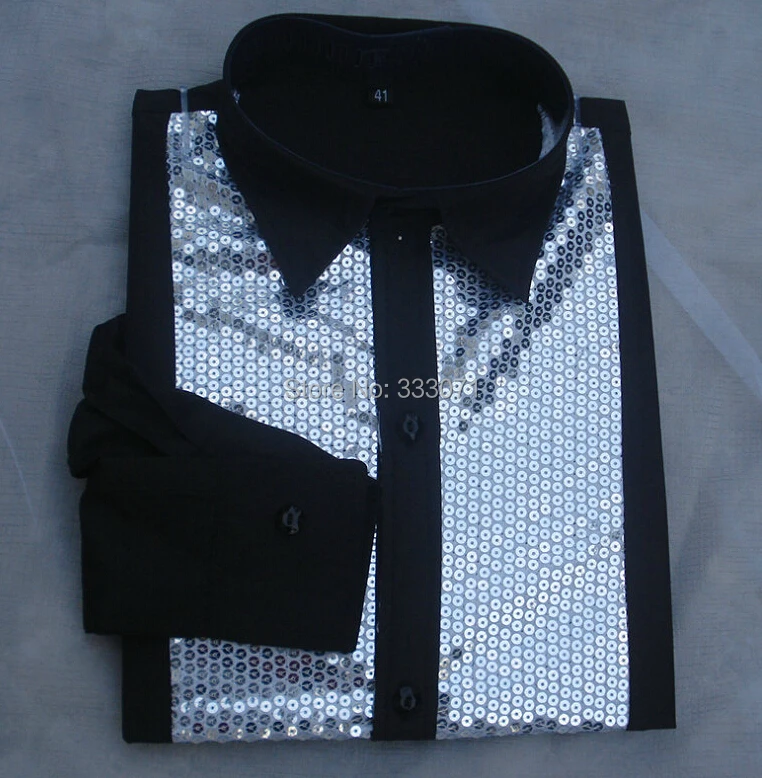 Горячая Новинка черная с серебряными блестками длинными рукавами Мужская