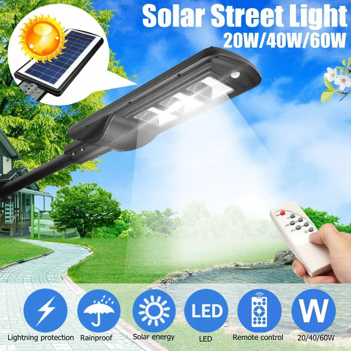 60 W/40 W/20 W Zonne-energie LED Wall Street Licht PIR Motion Outdoor Solar Lamp + schakelaar voor thuis tuin binnenplaats gebruik