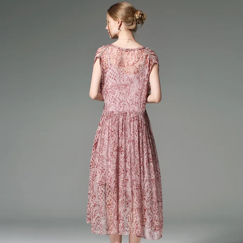 LILASHORN Европейский стиль Настоящие шелковые платья высокого качества женские платья с коротким рукавом шелковые платья для женщин
