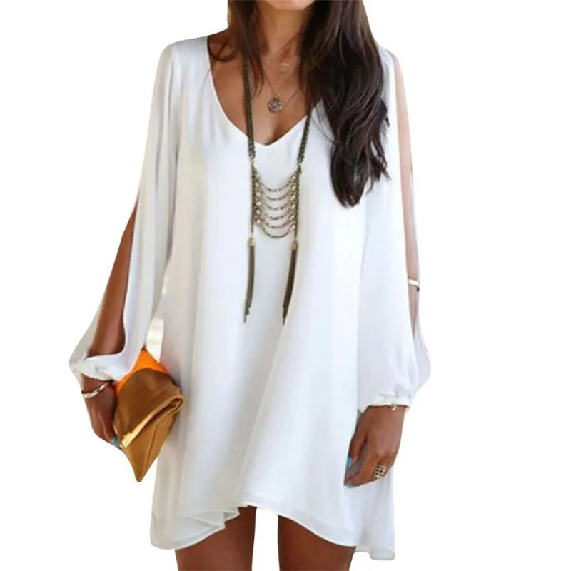 

Women Clothing Chiffon Short Mini Dress Casual Daily Full Sleeve Sexy Ladies Dresses V-neck Clothes for Party 18Mar21