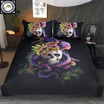 

3-Piece Flowery Skull by Sunima Bedding Set Purple Flower Duvet Cover Dangerous Monster Floral Bed Set Mystery Art Bedclothes