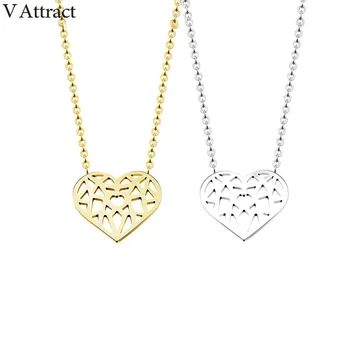 

V Attract 10pcs Besst Friends Gift Minimalism Heart Necklace Pendant Stainless Steel Bijoux Femme Collar Statement Chocker