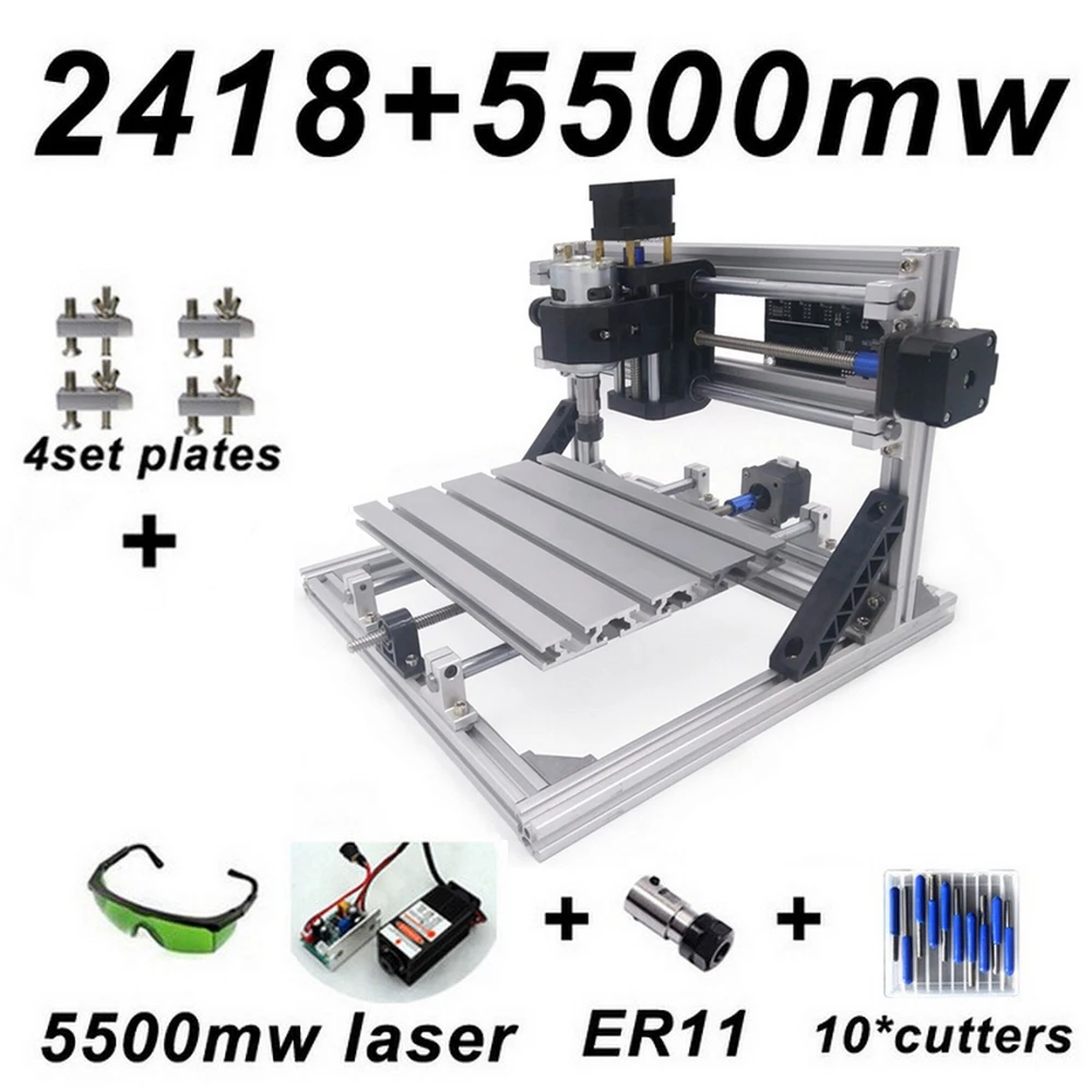 

CNC2418 Laser Engraving Machine with ER11 500mw 2500mw 5500mw Head Wood Router Carving Machine Acrylic PCB PVC Milling Machine