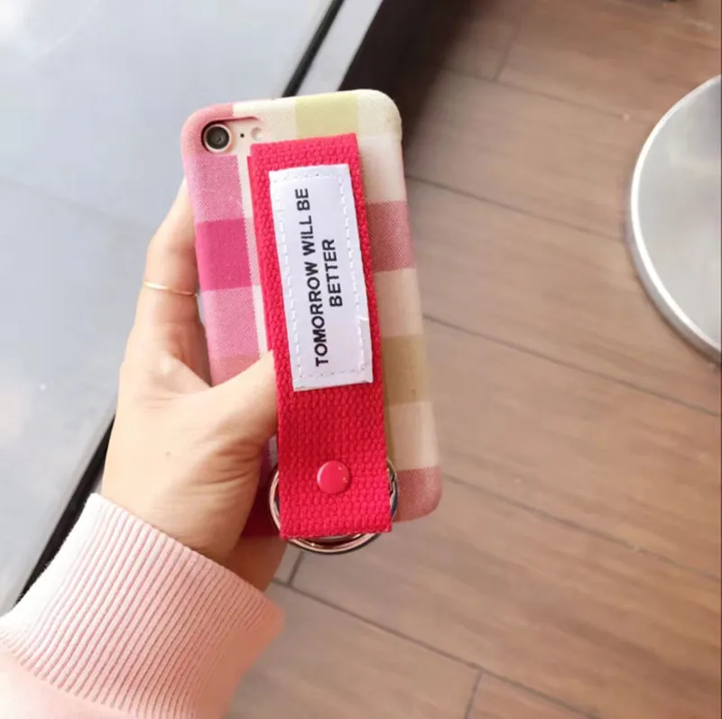 Корея Супер Популярный полоса решетки Холст Пояса Рука Жесткий PC phone Case для iPhone 6 S