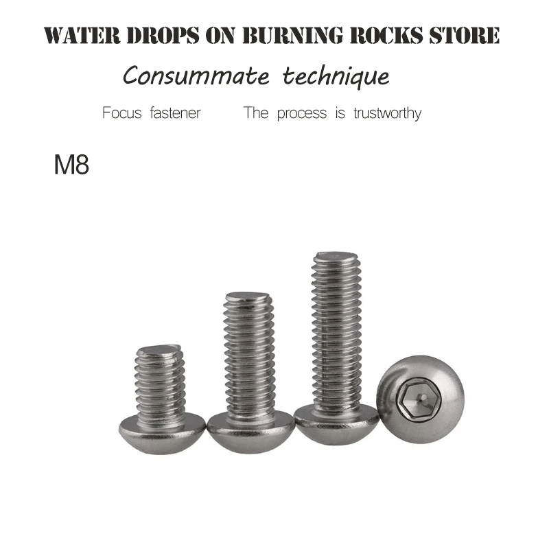 

Free shipping New 304 Stainless Steel High accuracy Round head hex socket bolts M8 Screws Button Head Screw