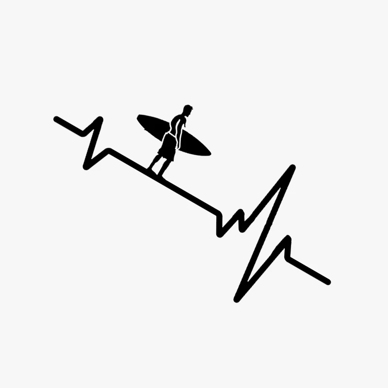 

15*6.9CM Surfer Heart Beat Line Surfboard Decor Car Sticker Accessories Vinyl Silhouette GS3669