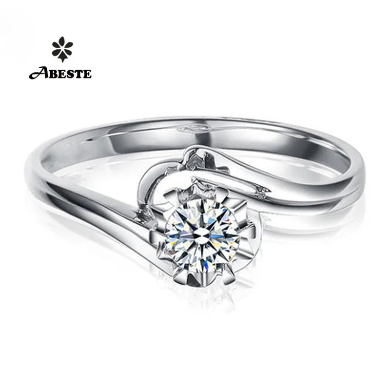 

Elegant Flower Shape Real 18K White Gold Wedding Engagement Band Solitaire 0.2 ct Round Cut Natural Real Certified Diamond Ring