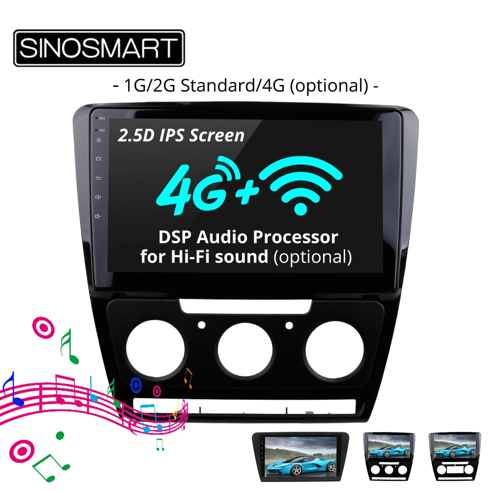 

SINOSMART 2.5D IPS Screen 1G/2G Car Navigation GPS Player for Skoda Octavia 2010-2018, 32EQ DSP, 4G SIM Card Slot Optional