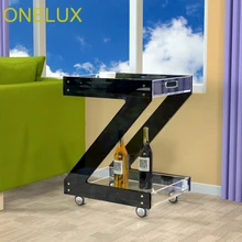 Плоская упаковка) z-образный акриловый домашний использование барная тележка на колесах, Lucite скручивающийся поднос столы-60W38D75H CM