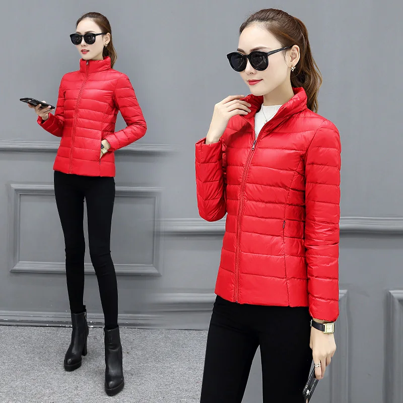 DHfinery casaco feminino на осень-зиму тонкая короткая теплая куртка-пуховик Черные красные