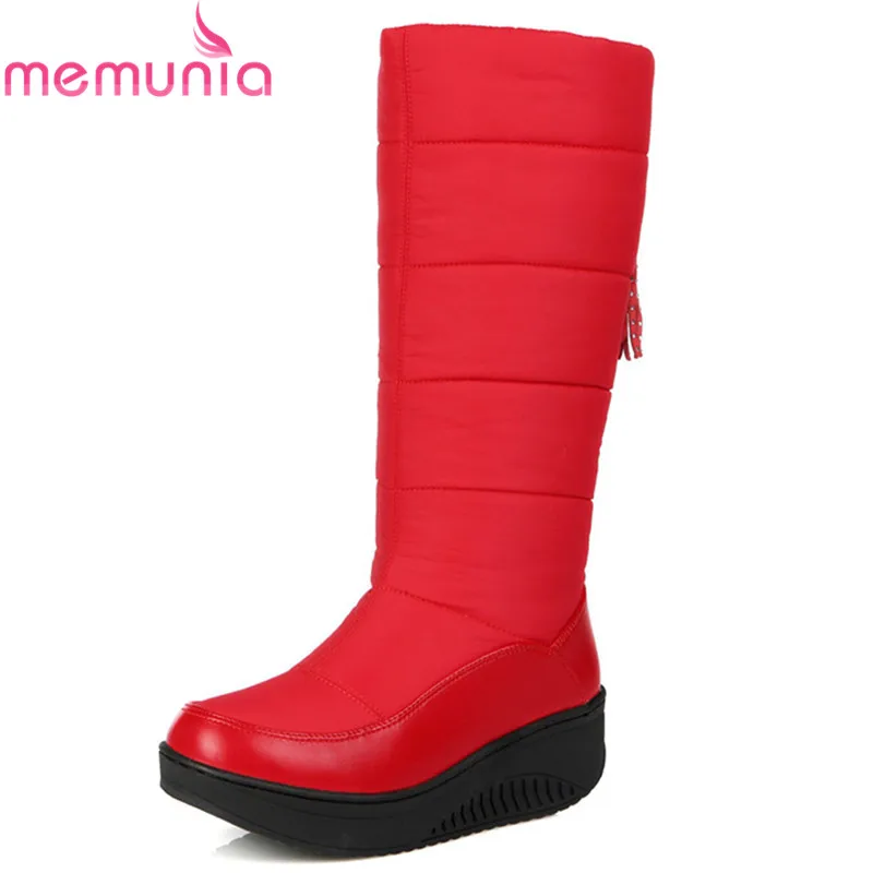 

MEMUNIA black red winter women boots platform wedges snow boots comfortable simple mid calf boots Down Waterproof boots