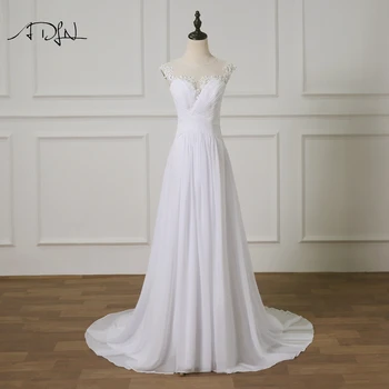 

ADLN Sheer Neck Sleeveless Chiffon Beach Wedding Dress with Beads New Arrival Open Back Plus Size Bridal Gown 2019