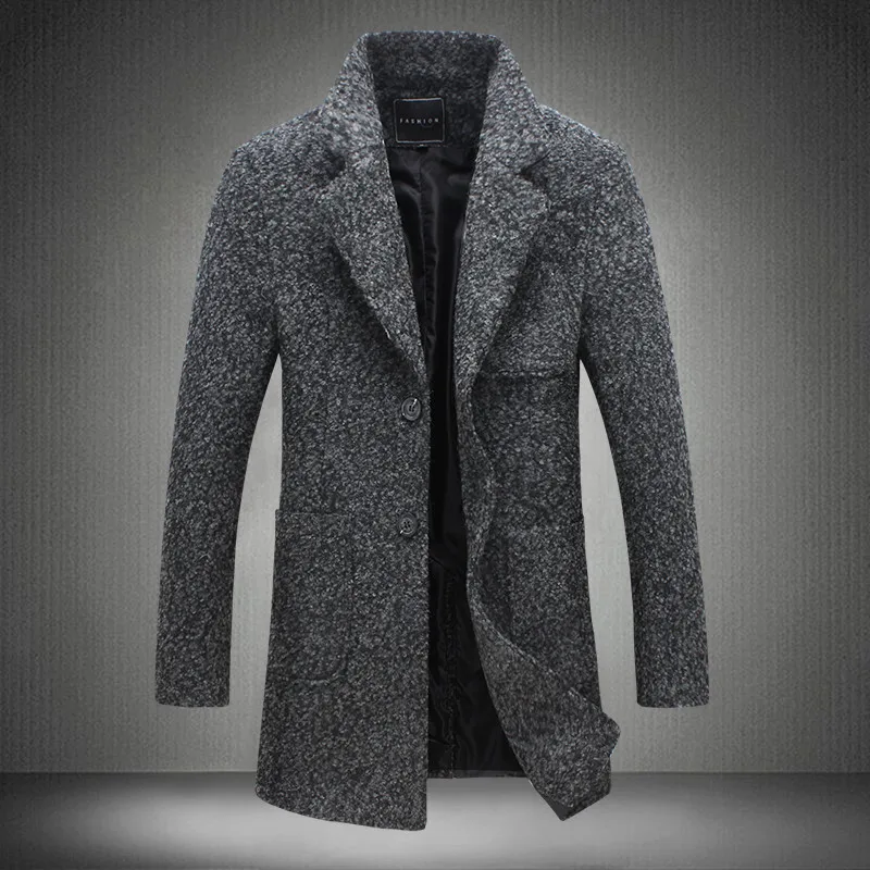 Dark grey BSETHLRA, повседневный Тренч для мужчин, лидер продаж, осенне-зимние куртки и пальто, приталенный однотонный 40% шерсть, качественная модная брендовая одежда - Цвет: Dark grey