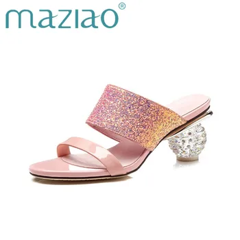 

MAZIAO Big Size 33-42 Summer New 2019 Shoes Woman Classic Prom Mules Shoes Elegant Pink Black Women Slippers Bling Comfortable