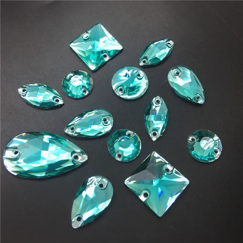 

TopStone Aquamarine Color Mix Sizes Shapes Resin Sew On Rhinestone Flat back Acrylic Gems Strass Crystal and Stones For Dress