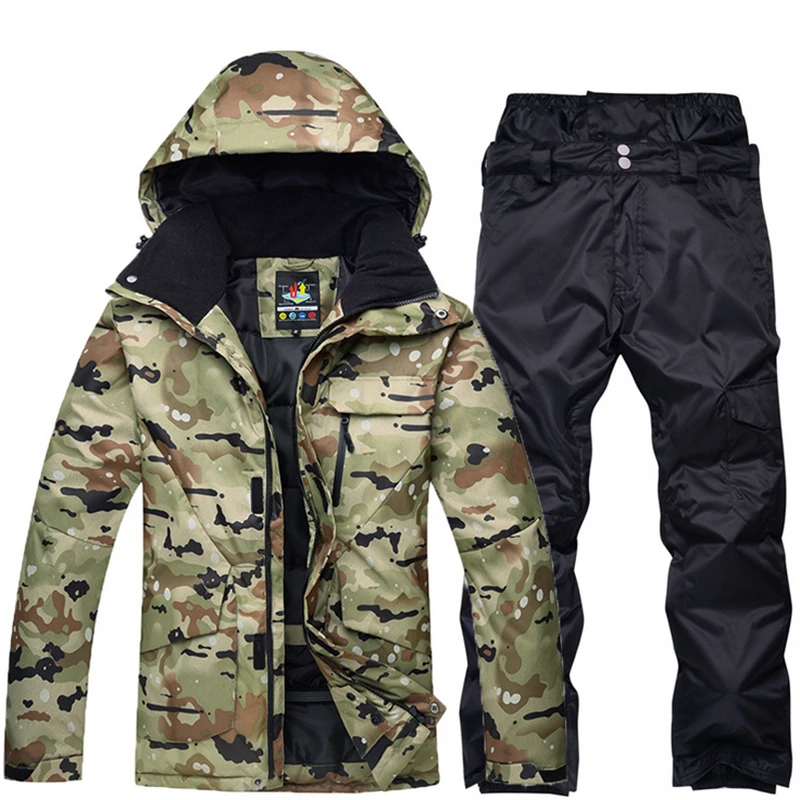 

Winter Snowboard Jacket+Pans Men Waterproof Windproof Ski Jacket Climbing Thermal Snow Outdoor Ski Camouflage Coat